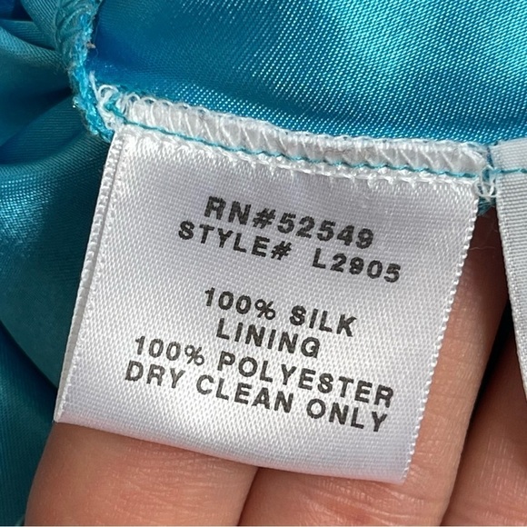 Vintage y2k Laundry by Shelli Segal Silk Blue Floral Asymmetrical Midi Dress 2 - Picture 10 of 11